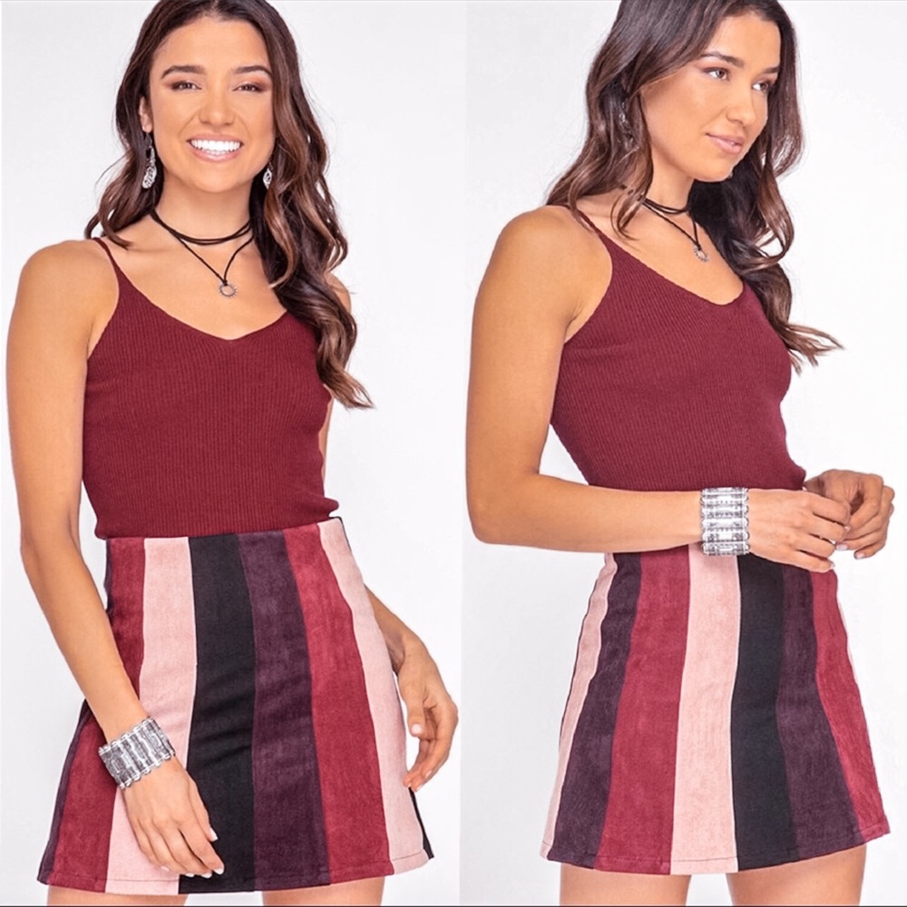 Striped Faux Suede Mini Skirt Color Block